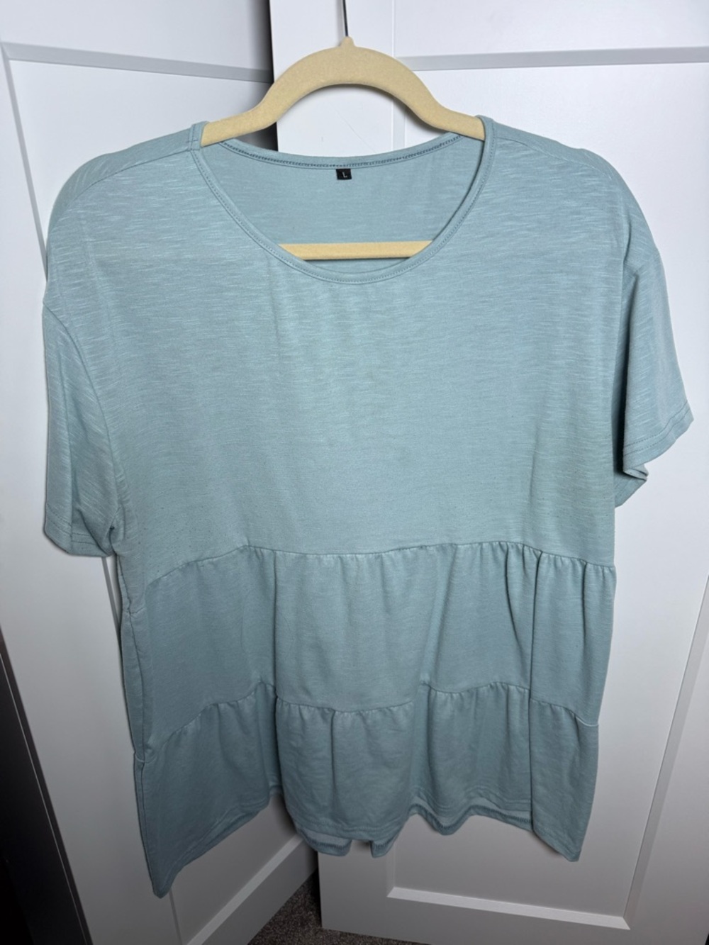 Casual Tiered Short-Sleeve Knit Top - Pale Blue
